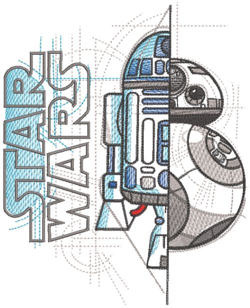 Star Wars BB and 8 R2-D2 embroidery design