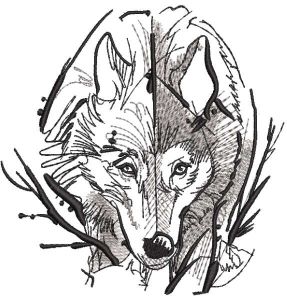 Wolf time pencil sketch embroidery design