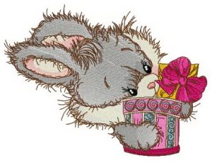 Adorable rabbit with presents embroidery design