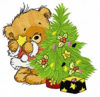 Bear decorating New Year tree 4 embroidery design