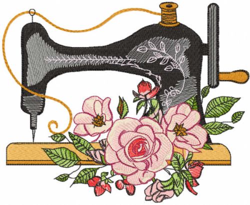 Vintage sewing machine with roses embroidery design
