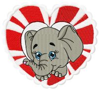 Elephant in heart embroidery design