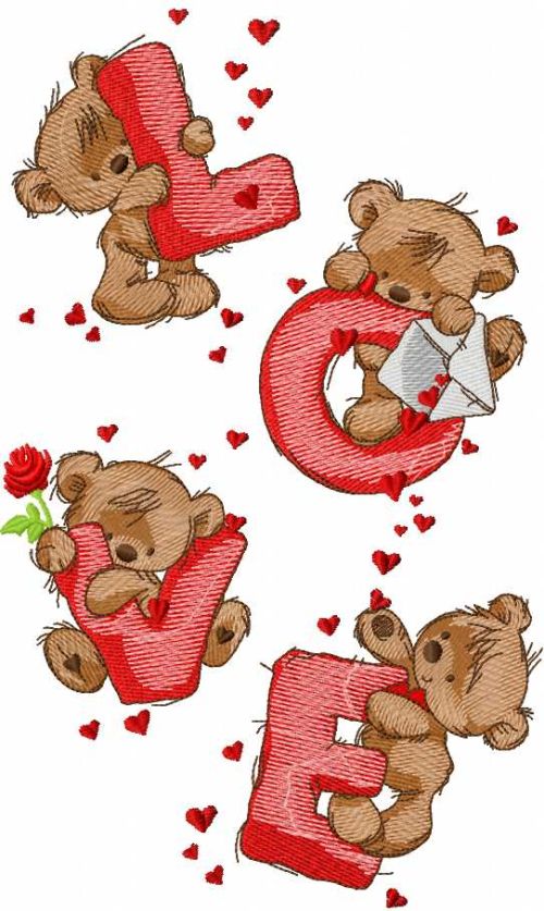 Teddy bear love symbol embroidery design
