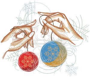 Decorating the Christmas tree embroidery design