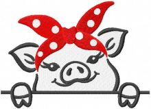 Little pig with red bandana embroidery design