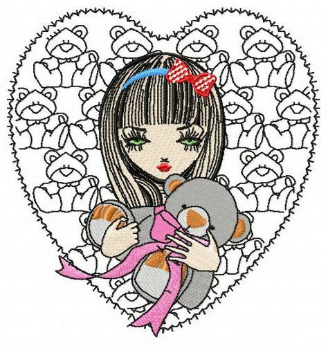 Girl with teddy bear 2 machine embroidery design