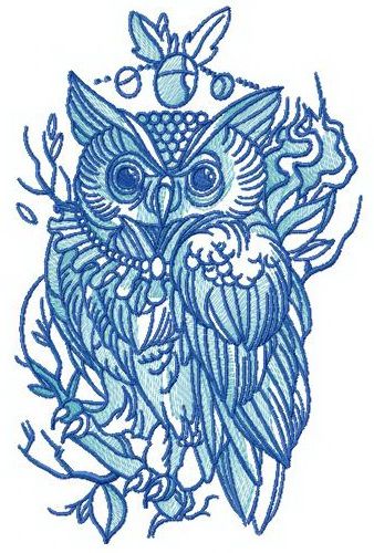 Wise owl with collar machine embroidery design