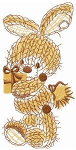 Beige knitted bunny with present embroidery design