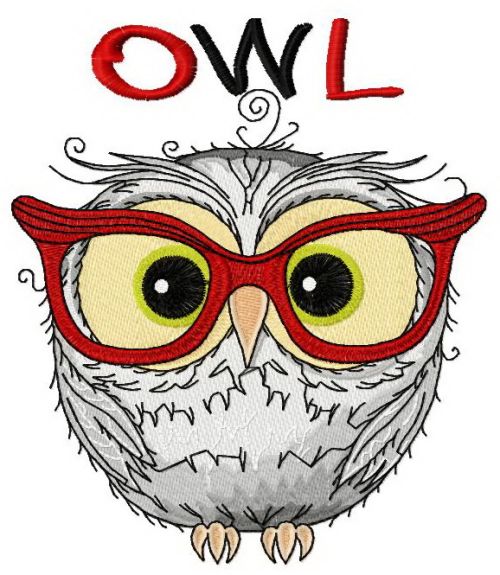 Funny wise owl machine embroidery design