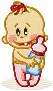 Baby with bottle  embroidery design