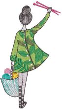 Creative knitting girl embroidery design