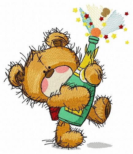 Teddy bear with champagne machine embroidery design