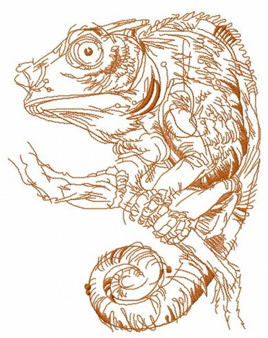Lizard on tree branch sketch machine embroidery design