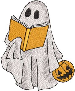 Ghost reading book embroidery design