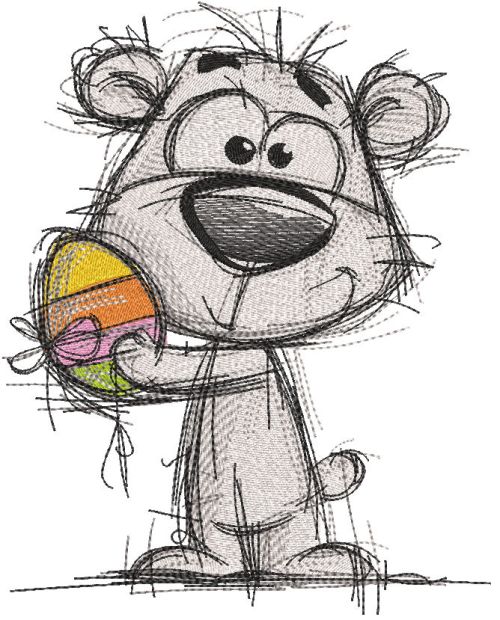 Dog with Easter egg sketch embroidery design