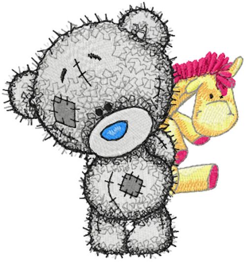Teddy baby with toy embroidery design