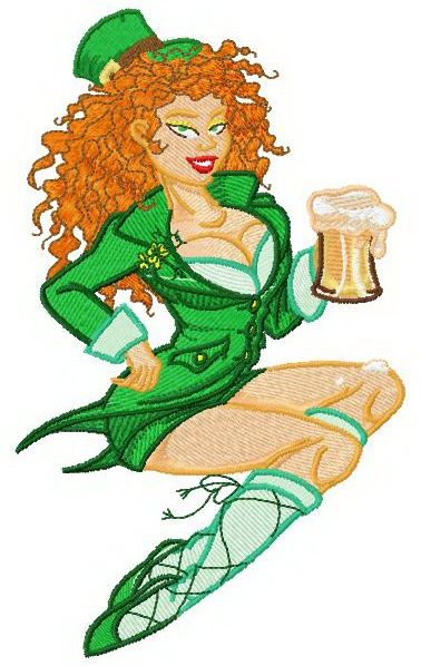 Irish beer girl machine embroidery design