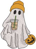 Ghost with Iced Coffee embroidery design