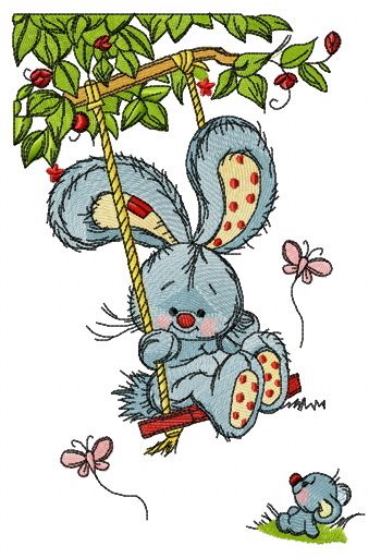 Bunny swinging on teeter 2 machine embroidery design