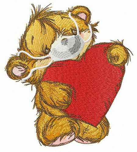 Bear with medical mask machine embroidery design