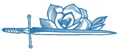 Sword and rose sketch machine embroidery design