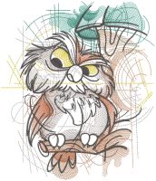 Owl on a branch sketch embroidery design