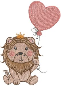 Lion king with heart balloon embroidery design