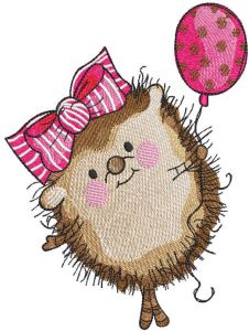 Hedgehog girl with pink balloon embroidery design