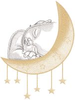 Baby sleeping on the golden crescent embroidery design