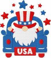 4th of july gnome on truck embroidery design