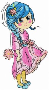 Bluehaired teen embroidery design