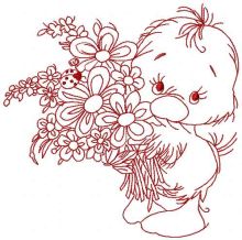 Little cute duck with flowers embroidery design