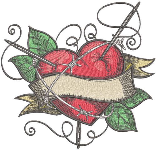 Needlework heart embroidery design