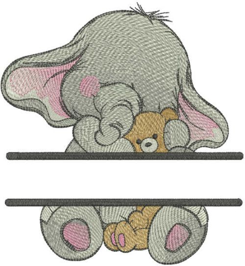 Baby elephant with toy monogram embroidery design