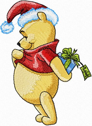 Winnie the Pooh with Christmas Gift machine embroidery design