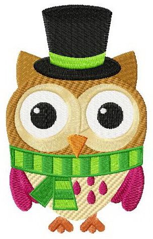 Funny owl in hat machine embroidery design