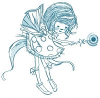 Shy fairy in polka dot dress embroidery design