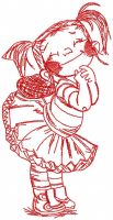 Redwork happy girl embroidery design