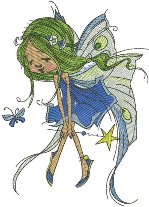 green fairy with magic wand embroidery design
