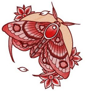 Night moth and flowers embroidery design