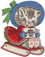 Cat christmas sledding embroidery design