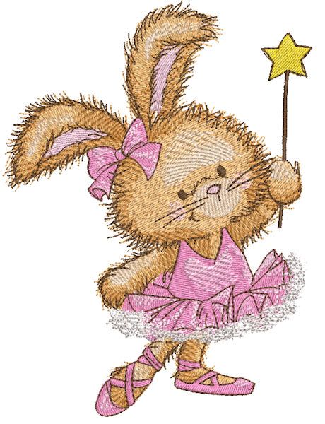 Bunny ballerina with magic wand embroidery design