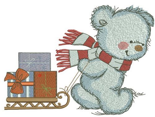 Bear in a warm striped scarf 3 machine embroidery design