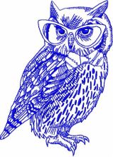 Clever owl in glasses embroidery design