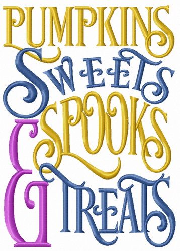 Pumpkins, sweets, spooks & treats machine embroidery design