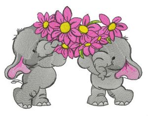 Elephants with bouquet for you embroidery design