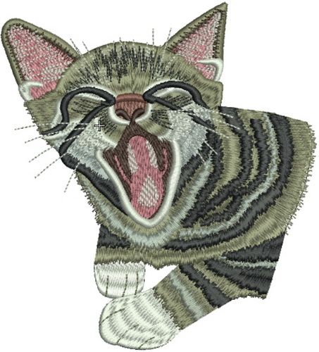 Yawning cat machine embroidery design