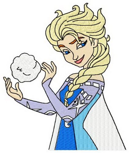 Elsa with snowball machine embroidery design
