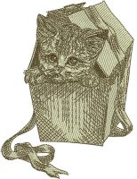 Kitten in a box embroidery design