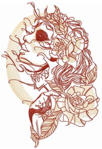 Witch and full moon sketch embroidery design